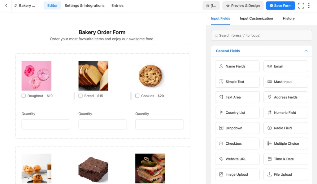 Bakery order form built with Fluent Forms